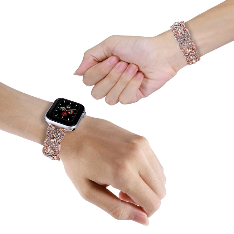 Diamonds Twist Metal Watch Band For Apple Watch Series 10 42mm(Rose Gold White) - free shipping - PMC TechLife - Order now!