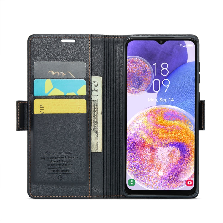 For Samsung Galaxy A23 CaseMe 023 Butterfly Buckle Litchi Texture RFID Anti-theft Leather Phone Case(Black) - free shipping - PMC TechLife - Order now!