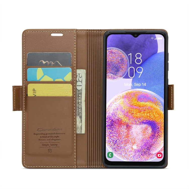 For Samsung Galaxy A23 CaseMe 023 Butterfly Buckle Litchi Texture RFID Anti-theft Leather Phone Case(Brown) - free shipping - PMC TechLife - Order now!