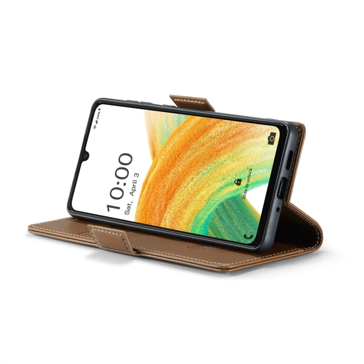 For Samsung Galaxy A33 5G CaseMe 023 Butterfly Buckle Litchi Texture RFID Anti-theft Leather Phone Case(Brown) - free shipping - PMC TechLife - Order now!