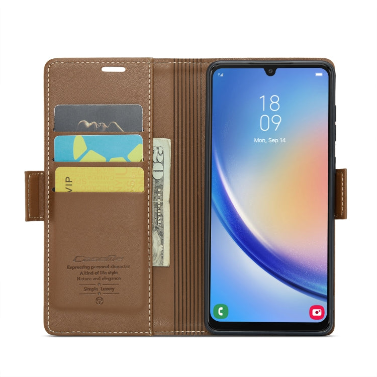 For Samsung Galaxy A34 5G CaseMe 023 Butterfly Buckle Litchi Texture RFID Anti-theft Leather Phone Case(Brown) - free shipping - PMC TechLife - Order now!