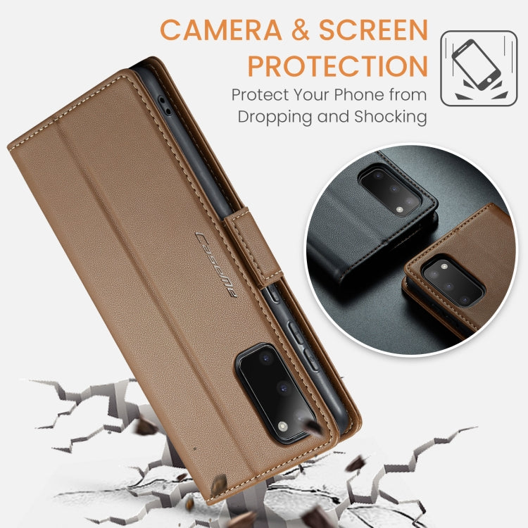 For Samsung Galaxy S20 CaseMe 023 Butterfly Buckle Litchi Texture RFID Anti-theft Leather Phone Case(Brown) - free shipping - PMC TechLife - Order now!