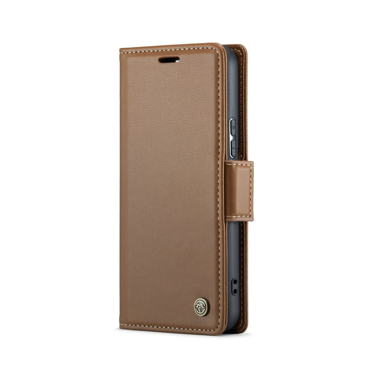 For Samsung Galaxy S22 5G CaseMe 023 Butterfly Buckle Litchi Texture RFID Anti-theft Leather Phone Case(Brown) - free shipping - PMC TechLife - Order now!