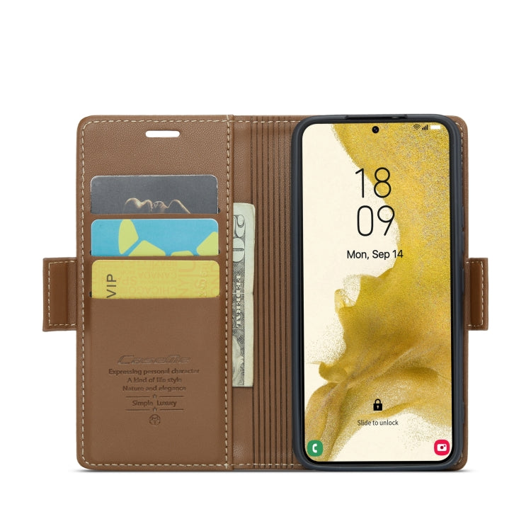 For Samsung Galaxy S22 5G CaseMe 023 Butterfly Buckle Litchi Texture RFID Anti-theft Leather Phone Case(Brown) - free shipping - PMC TechLife - Order now!