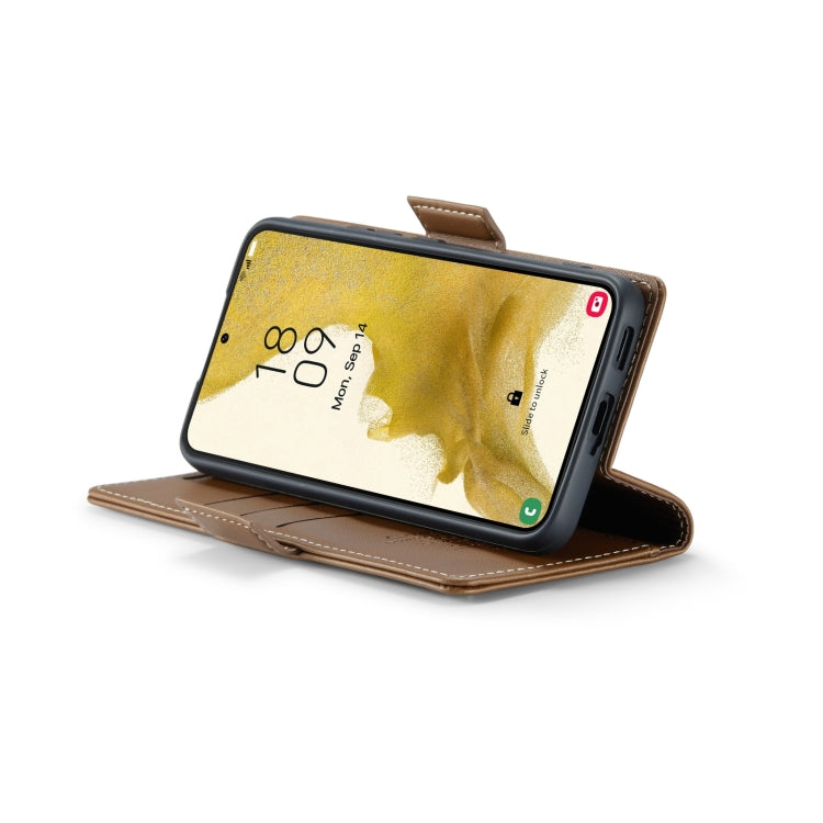 For Samsung Galaxy S22 5G CaseMe 023 Butterfly Buckle Litchi Texture RFID Anti-theft Leather Phone Case(Brown) - free shipping - PMC TechLife - Order now!