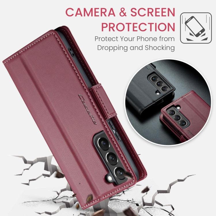 For Samsung Galaxy S22 5G CaseMe 023 Butterfly Buckle Litchi Texture RFID Anti-theft Leather Phone Case(Wine Red) - free shipping - PMC TechLife - Order now!