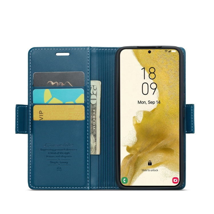 For Samsung Galaxy S22 5G CaseMe 023 Butterfly Buckle Litchi Texture RFID Anti-theft Leather Phone Case(Blue) - free shipping - PMC TechLife - Order now!