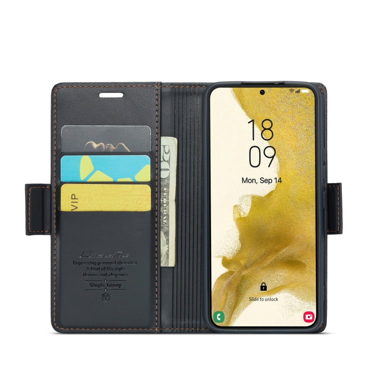 For Samsung Galaxy S22+ 5G CaseMe 023 Butterfly Buckle Litchi Texture RFID Anti-theft Leather Phone Case(Black) - free shipping - PMC TechLife - Order now!