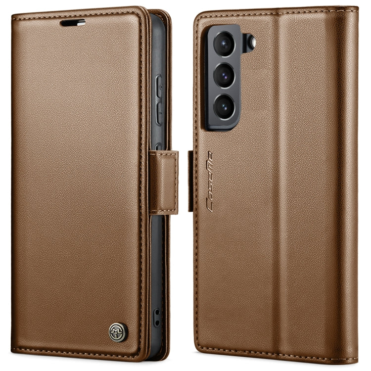 For Samsung Galaxy S22+ 5G CaseMe 023 Butterfly Buckle Litchi Texture RFID Anti-theft Leather Phone Case(Brown) - free shipping - PMC TechLife - Order now!