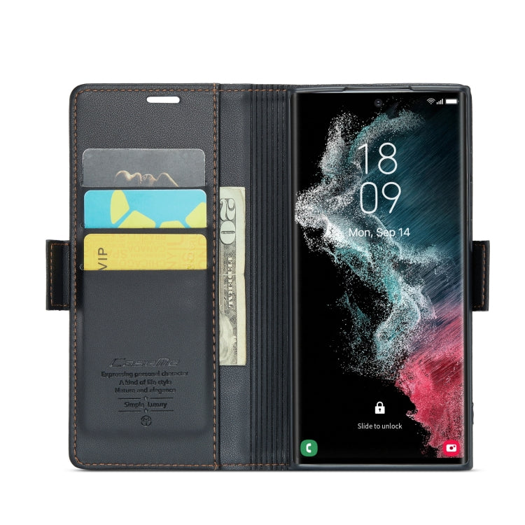 For Samsung Galaxy S22 Ultra 5G CaseMe 023 Butterfly Buckle Litchi Texture RFID Anti-theft Leather Phone Case(Black) - free shipping - PMC TechLife - Order now!