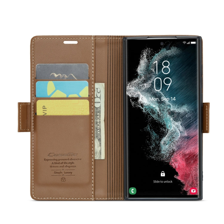 For Samsung Galaxy S22 Ultra 5G CaseMe 023 Butterfly Buckle Litchi Texture RFID Anti-theft Leather Phone Case(Brown) - free shipping - PMC TechLife - Order now!