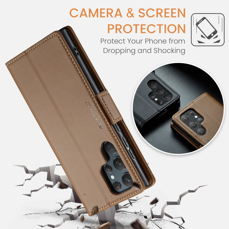 For Samsung Galaxy S22 Ultra 5G CaseMe 023 Butterfly Buckle Litchi Texture RFID Anti-theft Leather Phone Case(Brown) - free shipping - PMC TechLife - Order now!