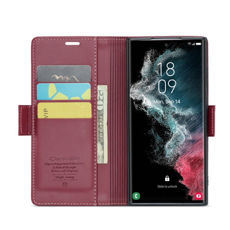 For Samsung Galaxy S22 Ultra 5G CaseMe 023 Butterfly Buckle Litchi Texture RFID Anti-theft Leather Phone Case(Wine Red) - free shipping - PMC TechLife - Order now!