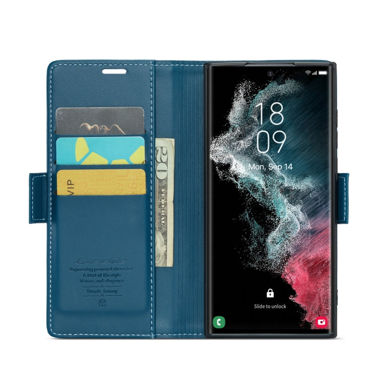 For Samsung Galaxy S22 Ultra 5G CaseMe 023 Butterfly Buckle Litchi Texture RFID Anti-theft Leather Phone Case(Blue) - free shipping - PMC TechLife - Order now!