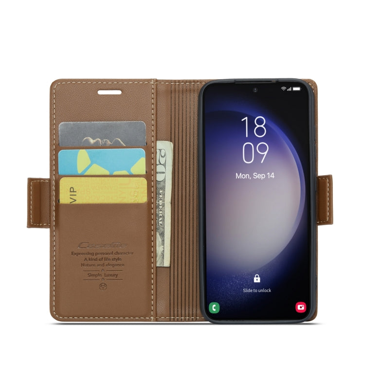 For Samsung Galaxy S23+ 5G CaseMe 023 Butterfly Buckle Litchi Texture RFID Anti-theft Leather Phone Case(Brown) - free shipping - PMC TechLife - Order now!