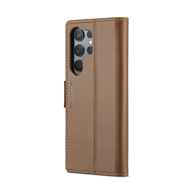 For Samsung Galaxy S23 Ultra 5G CaseMe 023 Butterfly Buckle Litchi Texture RFID Anti-theft Leather Phone Case(Brown) - free shipping - PMC TechLife - Order now!