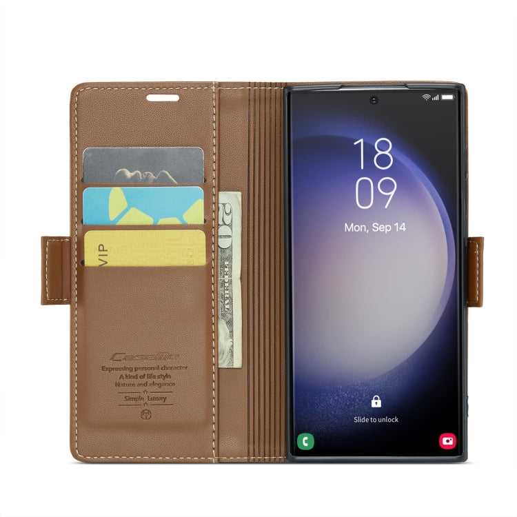 For Samsung Galaxy S23 Ultra 5G CaseMe 023 Butterfly Buckle Litchi Texture RFID Anti-theft Leather Phone Case(Brown) - free shipping - PMC TechLife - Order now!