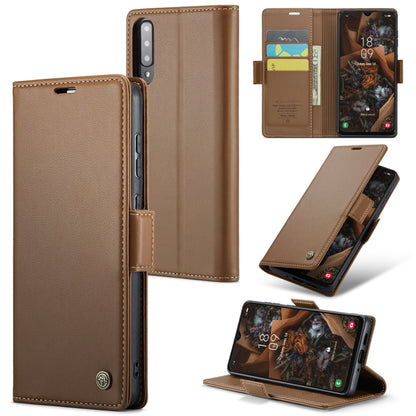 For Samsung Galaxy A30s / A50s / A50 CaseMe 023 Butterfly Buckle Litchi Texture RFID Anti-theft Leather Phone Case(Brown) - Galaxy Phone Cases by CaseMe | Online Shopping South Africa | PMC Jewellery