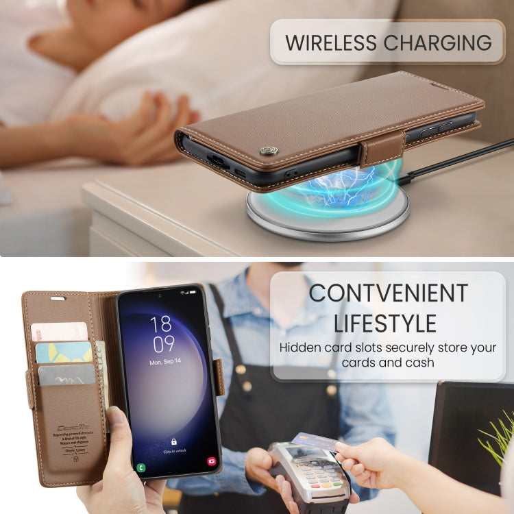 For Samsung Galaxy S24 CaseMe 023 Butterfly Buckle Litchi Texture RFID Anti-theft Leather Phone Case(Brown) - Galaxy S24 5G Cases by CaseMe | Online Shopping South Africa | PMC Jewellery | Buy Now Pay Later Mobicred