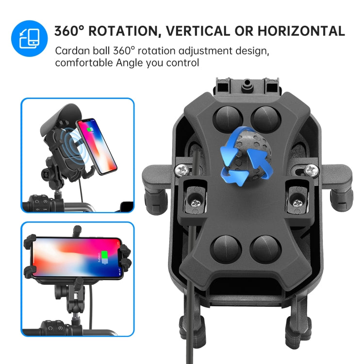 WUPP ZH-1848B2 15W Motorcycle Wireless Fast Charging Phone Navigation Holder, Style:M10 Ball Joint - Holder by WUPP | Online Shopping South Africa | PMC TechLife | Buy Now Pay Later Mobicred