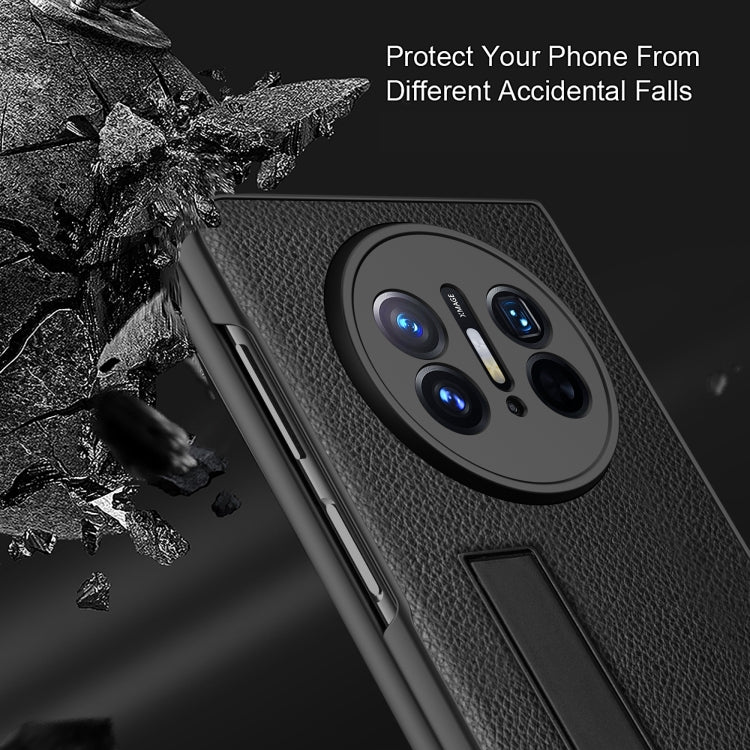 For Huawei Mate X3 Litchi Texture Integrated Shockproof Phone Case with Holder(Gold) - Huawei Cases by PMC TechLife | Online Shopping South Africa | PMC TechLife | Buy Now Pay Later Mobicred