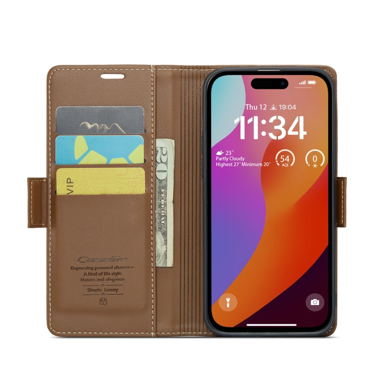 For iPhone 15 Pro Max CaseMe 023 Butterfly Buckle Litchi Texture RFID Anti-theft Leather Phone Case(Brown) - iPhone 15 Pro Max Cases by CaseMe | Online Shopping South Africa | PMC Jewellery | Buy Now Pay Later Mobicred