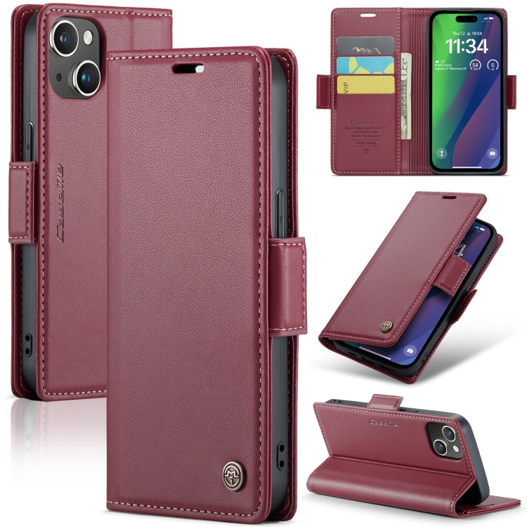 For iPhone 15 Plus CaseMe 023 Butterfly Buckle Litchi Texture RFID Anti-theft Leather Phone Case(Wine Red) - iPhone 15 Plus Cases by CaseMe | Online Shopping South Africa | PMC Jewellery | Buy Now Pay Later Mobicred