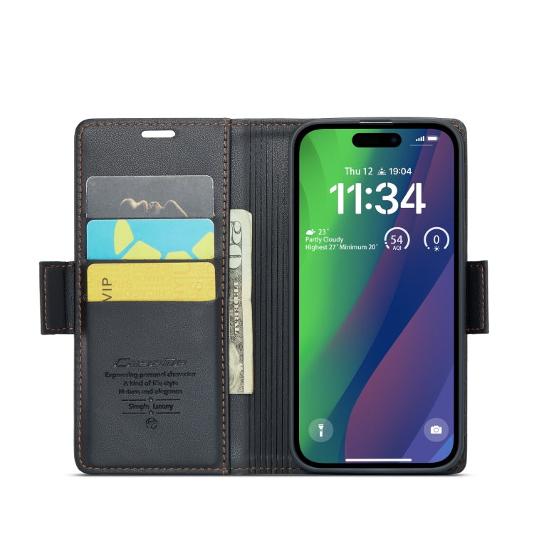 For iPhone 15 CaseMe 023 Butterfly Buckle Litchi Texture RFID Anti-theft Leather Phone Case(Black) - iPhone 15 Cases by CaseMe | Online Shopping South Africa | PMC Jewellery | Buy Now Pay Later Mobicred