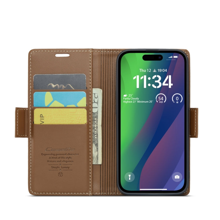 For iPhone 15 CaseMe 023 Butterfly Buckle Litchi Texture RFID Anti-theft Leather Phone Case(Brown) - free shipping - PMC Jewellery - Order now!