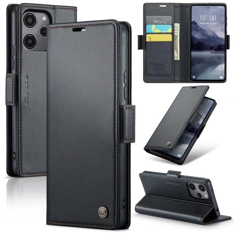 For Xiaomi Redmi 12 4G／12 5G／Note 12R／POCO M6 Pro 5G CaseMe 023 Butterfly Buckle Litchi Texture RFID Anti-theft Leather Phone Case(Black) - Xiaomi Cases by CaseMe | Online Shopping South Africa | PMC Jewellery | Buy Now Pay Later Mobicred