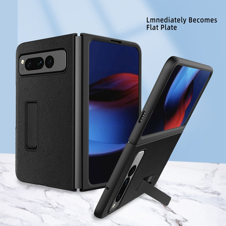 For Google Pixel Fold Litchi Texture Integrated Shockproof Phone Case with Holder(Gold) - Google Cases by PMC TechLife | Online Shopping South Africa | PMC TechLife | Buy Now Pay Later Mobicred
