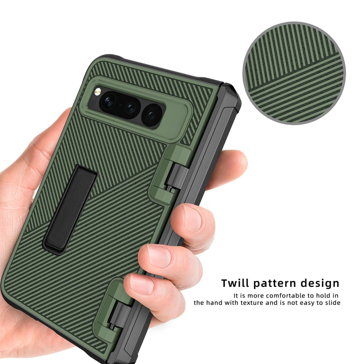 For Google Pixel Fold Twill Texture Integrated Shockproof Phone Case with Holder(Grey) - Google Cases by PMC TechLife | Online Shopping South Africa | PMC TechLife | Buy Now Pay Later Mobicred