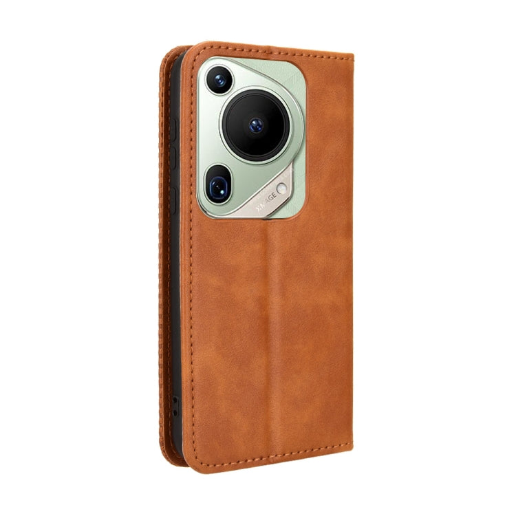 For Huawei Pura 70 Ultra Magnetic Buckle Retro Texture Leather Phone Case(Brown) - Huawei Cases by PMC Jewellery | Online Shopping South Africa | PMC Jewellery | Buy Now Pay Later Mobicred