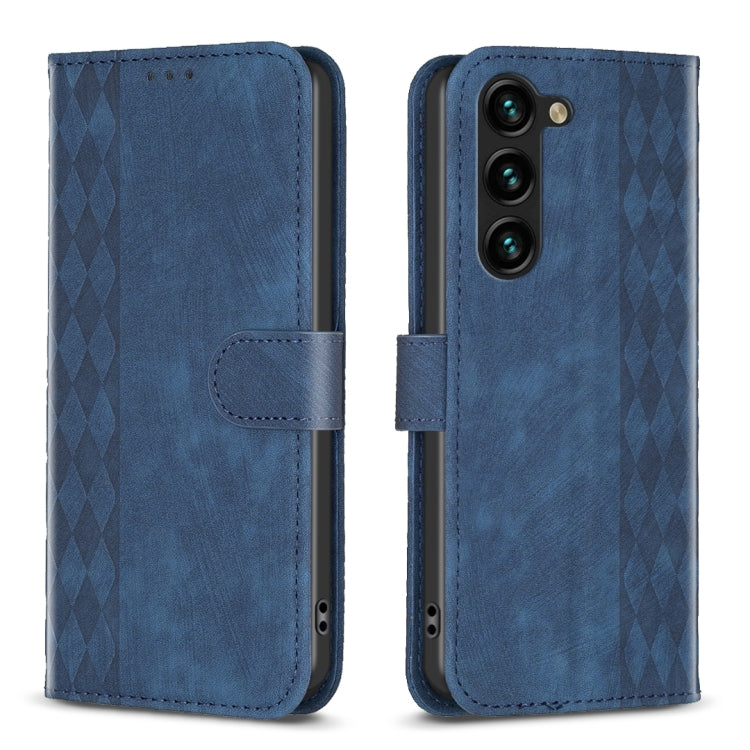 For Samsung Galaxy S24 5G Plaid Embossed Leather Phone Case(Blue) - Galaxy S24 5G Cases by PMC TechLife | Online Shopping South Africa | PMC TechLife