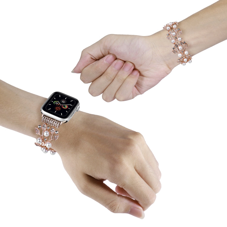 Four-leaf Bead Metal Watch Band For Apple Watch 9 45mm(Rose Gold) - free shipping - PMC TechLife - Order now!