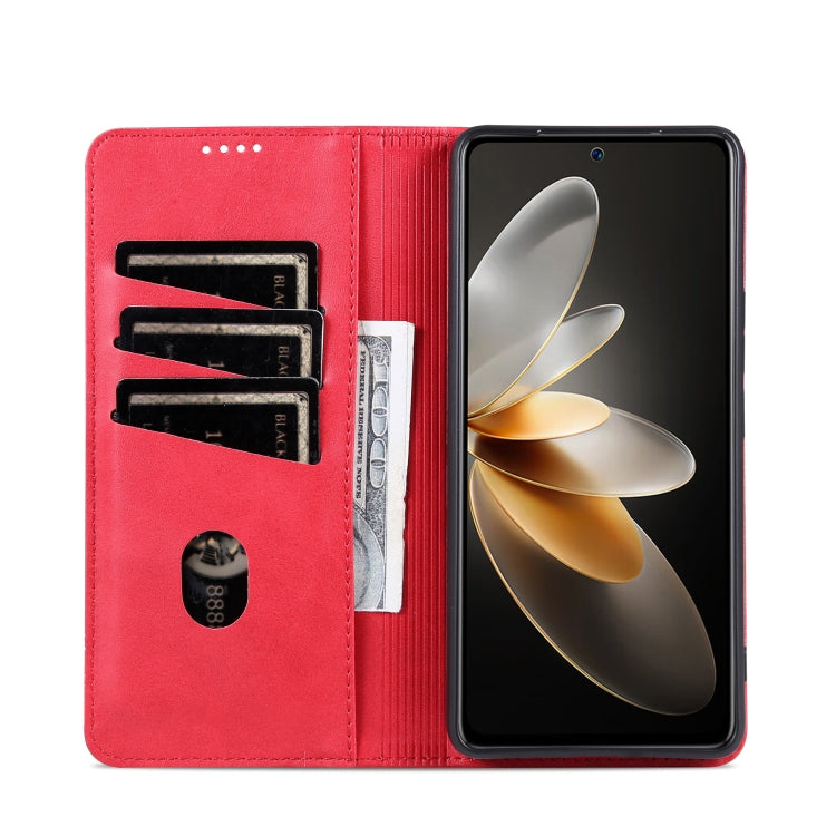 For Huawei Pura 70 Fine Hole AZNS Magnetic Calf Texture Flip Leather Phone Case(Red) - Huawei Cases by AZNS | Online Shopping South Africa | PMC Jewellery | Buy Now Pay Later Mobicred