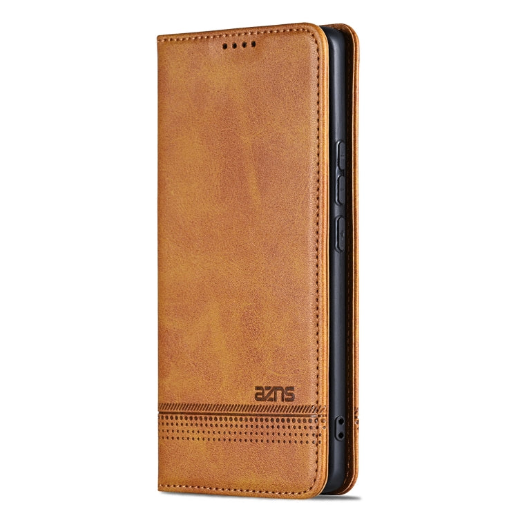 For Huawei Pura 70 Fine Hole AZNS Magnetic Calf Texture Flip Leather Phone Case(Light Brown) - free shipping - PMC Jewellery - Order now!