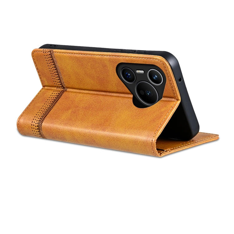 For Huawei Pura 70 Fine Hole AZNS Magnetic Calf Texture Flip Leather Phone Case(Light Brown) - free shipping - PMC Jewellery - Order now!