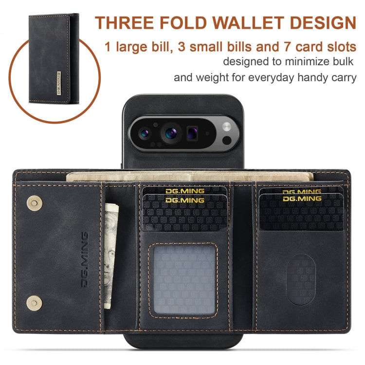 For Google Pixel 9 Pro XL DG.MING M1 Series 3-Fold Multi Card Wallet + Magnetic Phone Case(Black) - Google Cases by DG.MING | Online Shopping South Africa | PMC Jewellery | Buy Now Pay Later Mobicred