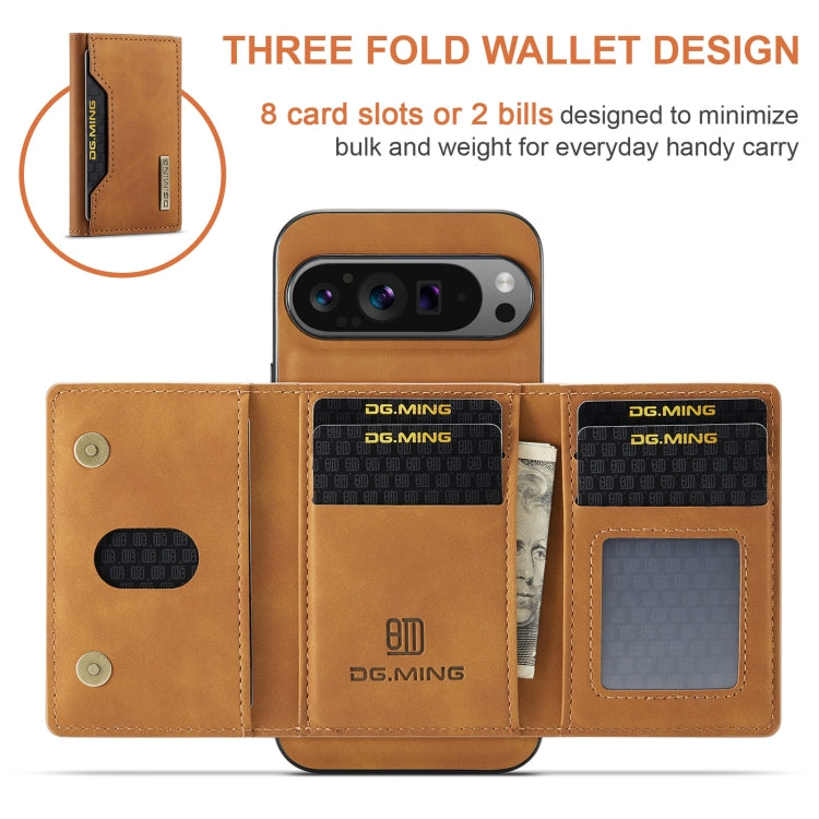 For Google Pixel 9 Pro XL DG.MING M2 Series 3-Fold Multi Card Bag + Magnetic Phone Case(Brown) - Google Cases by DG.MING | Online Shopping South Africa | PMC Jewellery | Buy Now Pay Later Mobicred