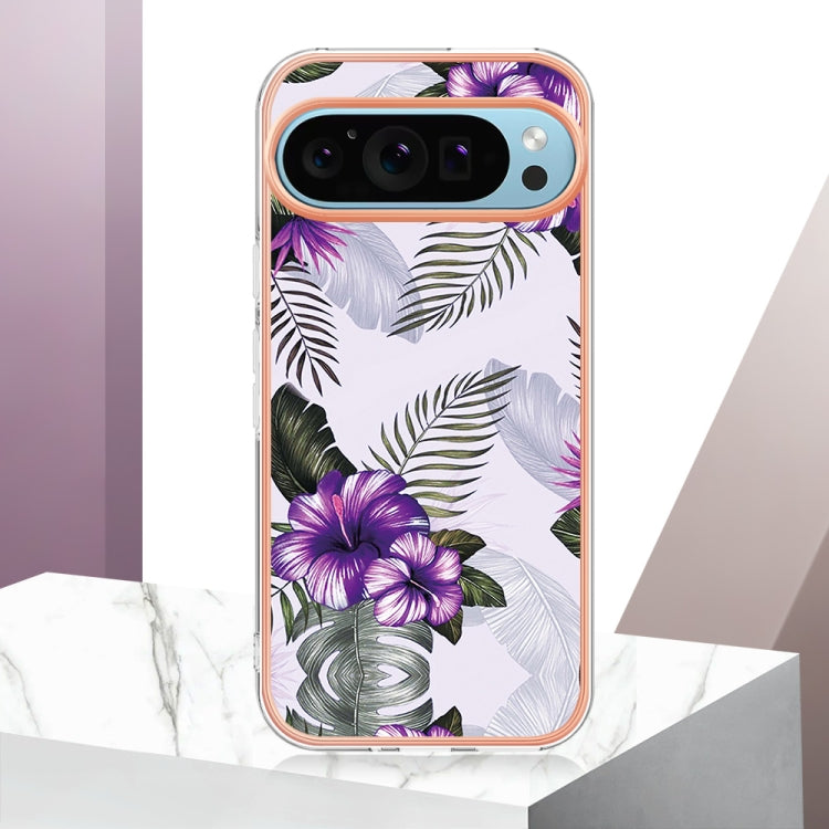 For Google Pixel 9 / 9 Pro Electroplating IMD TPU Phone Case(Purple Flower) - Google Cases by PMC Jewellery | Online Shopping South Africa | PMC Jewellery | Buy Now Pay Later Mobicred