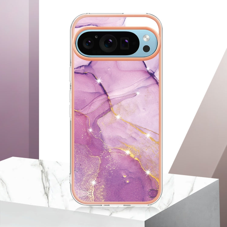 For Google Pixel 9 / 9 Pro Electroplating Marble Dual-side IMD Phone Case(Purple 001) - Google Cases by PMC Jewellery | Online Shopping South Africa | PMC Jewellery | Buy Now Pay Later Mobicred