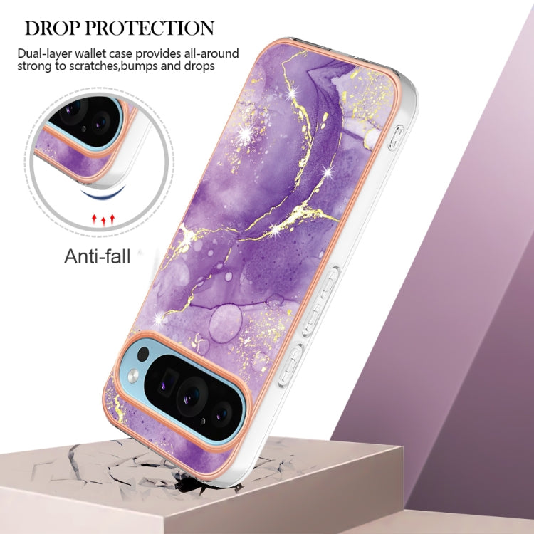 For Google Pixel 9 / 9 Pro Electroplating Marble Dual-side IMD Phone Case(Purple 002) - Google Cases by PMC Jewellery | Online Shopping South Africa | PMC Jewellery | Buy Now Pay Later Mobicred