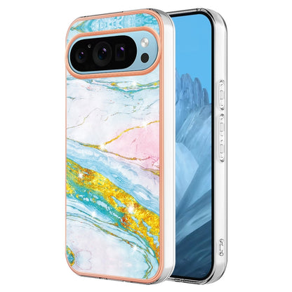 For Google Pixel 9 / 9 Pro Electroplating Marble Dual-side IMD Phone Case(Green 004) - Google Cases by PMC Jewellery | Online Shopping South Africa | PMC Jewellery | Buy Now Pay Later Mobicred