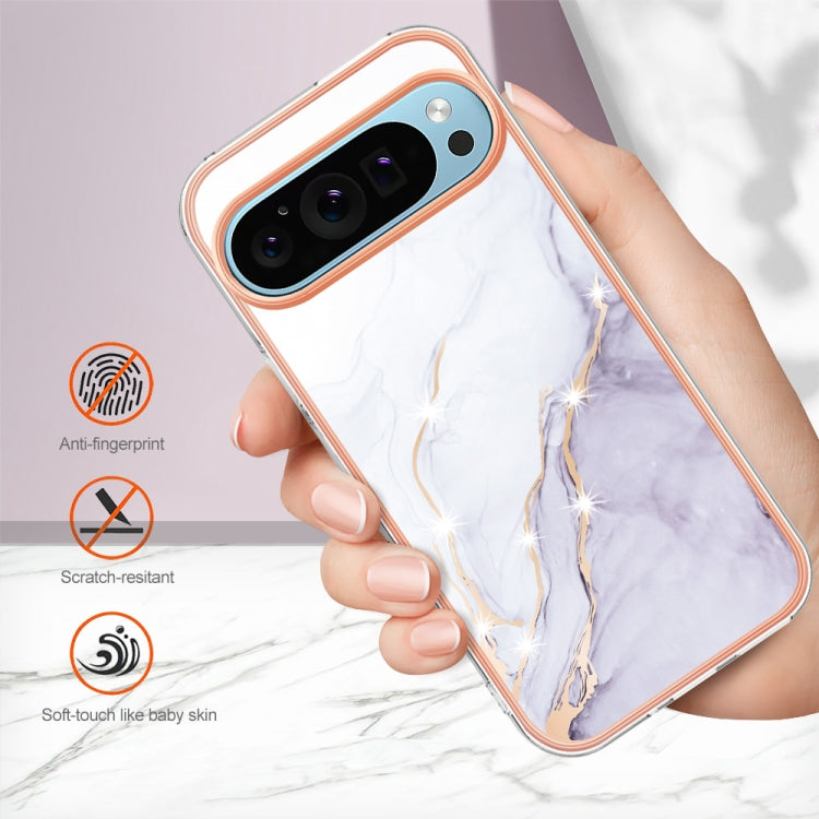 For Google Pixel 9 / 9 Pro Electroplating Marble Dual-side IMD Phone Case(White 006) - Google Cases by PMC Jewellery | Online Shopping South Africa | PMC Jewellery | Buy Now Pay Later Mobicred