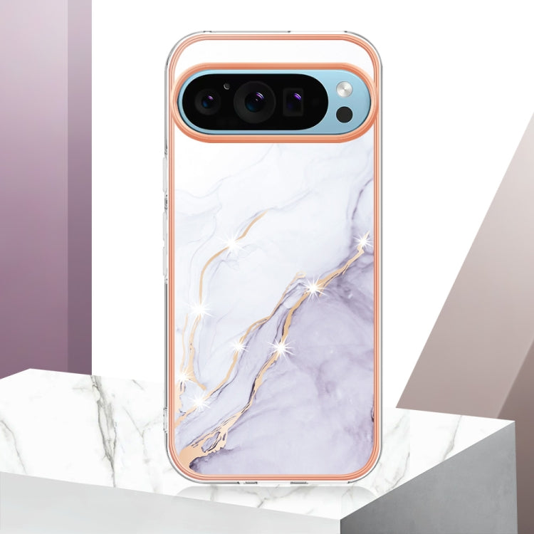 For Google Pixel 9 Pro XL Electroplating Marble Dual-side IMD Phone Case(White 006) - Google Cases by PMC Jewellery | Online Shopping South Africa | PMC Jewellery | Buy Now Pay Later Mobicred