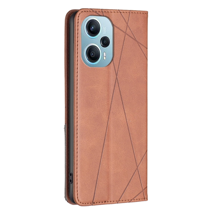 For Xiaomi Poco F5 5G / Redmi Note 12 Turbo Rhombus Texture Magnetic Leather Phone Case(Brown) - Xiaomi Cases by PMC Jewellery | Online Shopping South Africa | PMC Jewellery | Buy Now Pay Later Mobicred