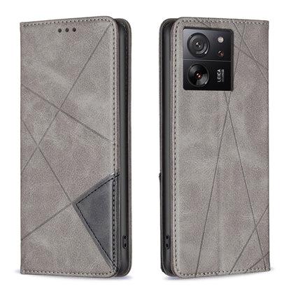 For Xiaomi 13T / 13T Pro / Redmi K60 Ultra Rhombus Texture Magnetic Leather Phone Case(Grey) - Redmi K60 Ultra Cases by PMC Jewellery | Online Shopping South Africa | PMC Jewellery | Buy Now Pay Later Mobicred