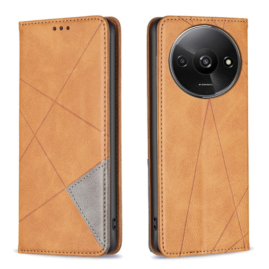 For Xiaomi Redmi A3 Rhombus Texture Magnetic Leather Phone Case(Yellow) - Xiaomi Cases by PMC Jewellery | Online Shopping South Africa | PMC Jewellery | Buy Now Pay Later Mobicred