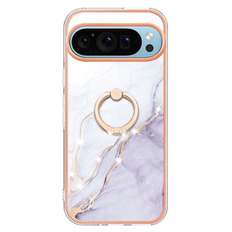 For Google Pixel 9 / 9 Pro Electroplating Marble IMD TPU Phone Case with Ring Holder(White 006) - Google Cases by PMC Jewellery | Online Shopping South Africa | PMC Jewellery | Buy Now Pay Later Mobicred